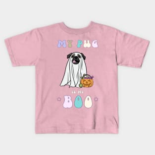 Pug is My Boo Pastel Ghost Dog Halloween Design Kids T-Shirt